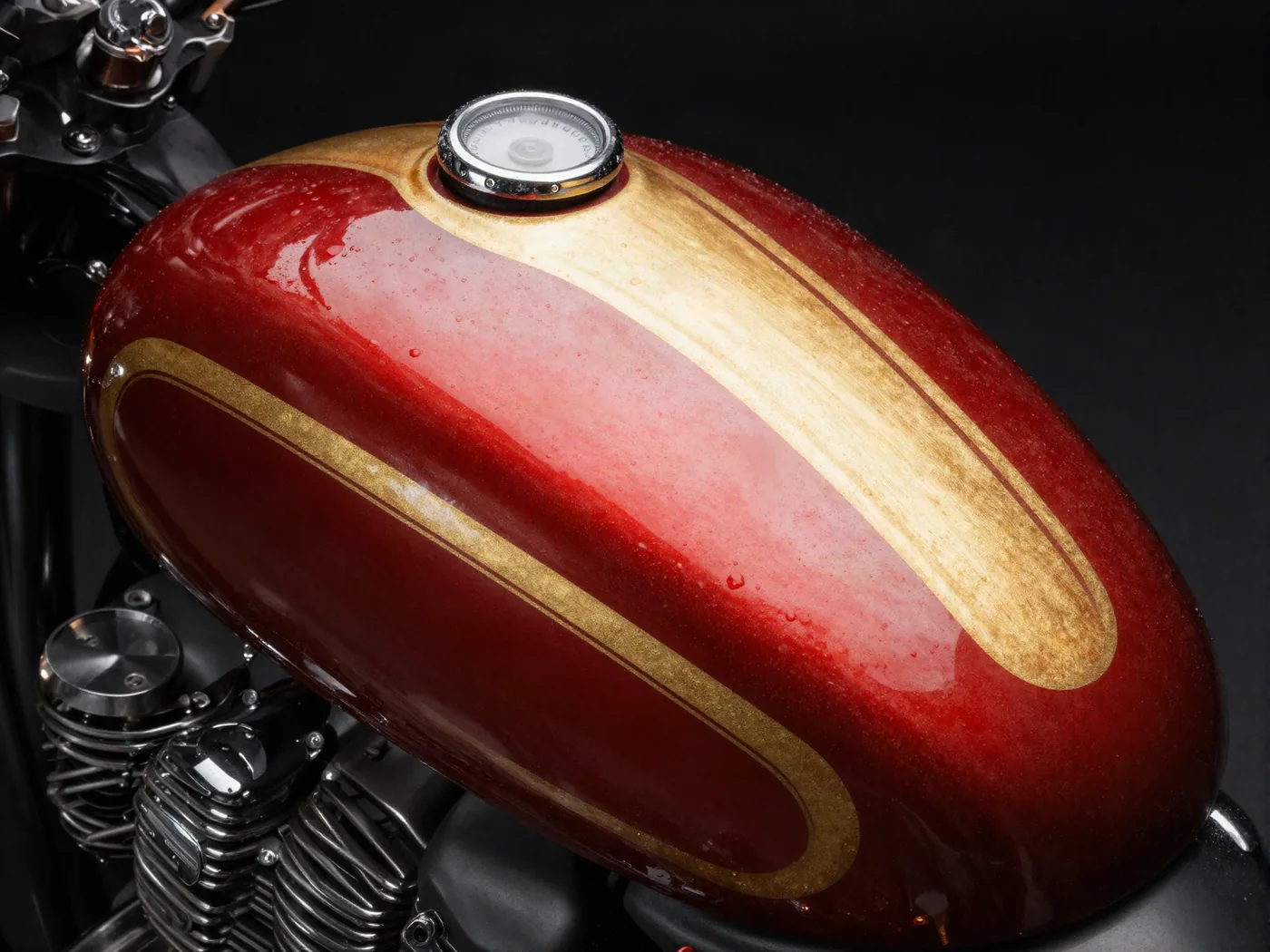 Pintura personalizada — tanque candy com filete dourado